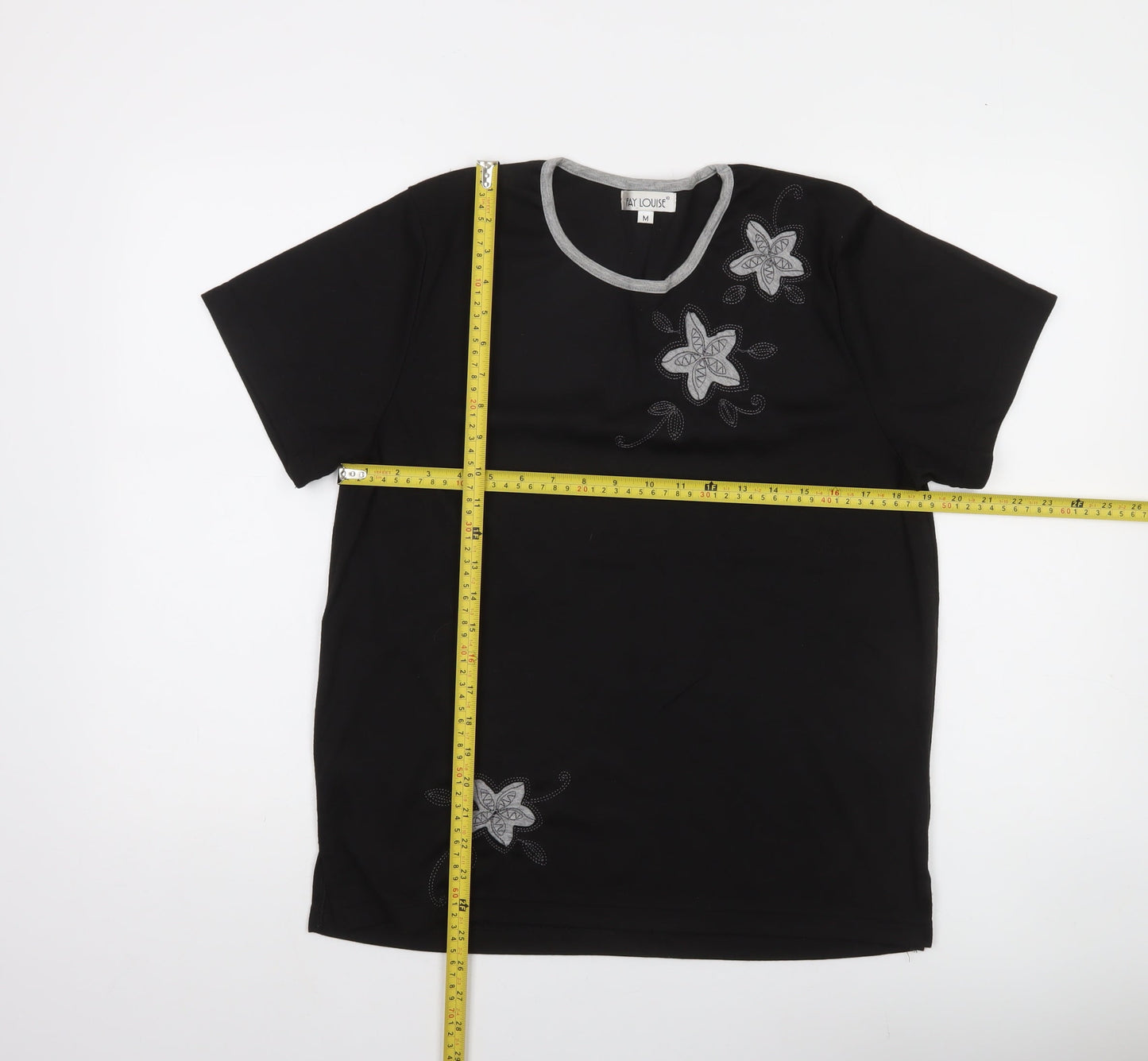 Fay Louise Women’s Black Floral Embroidered T-Shirt Size M