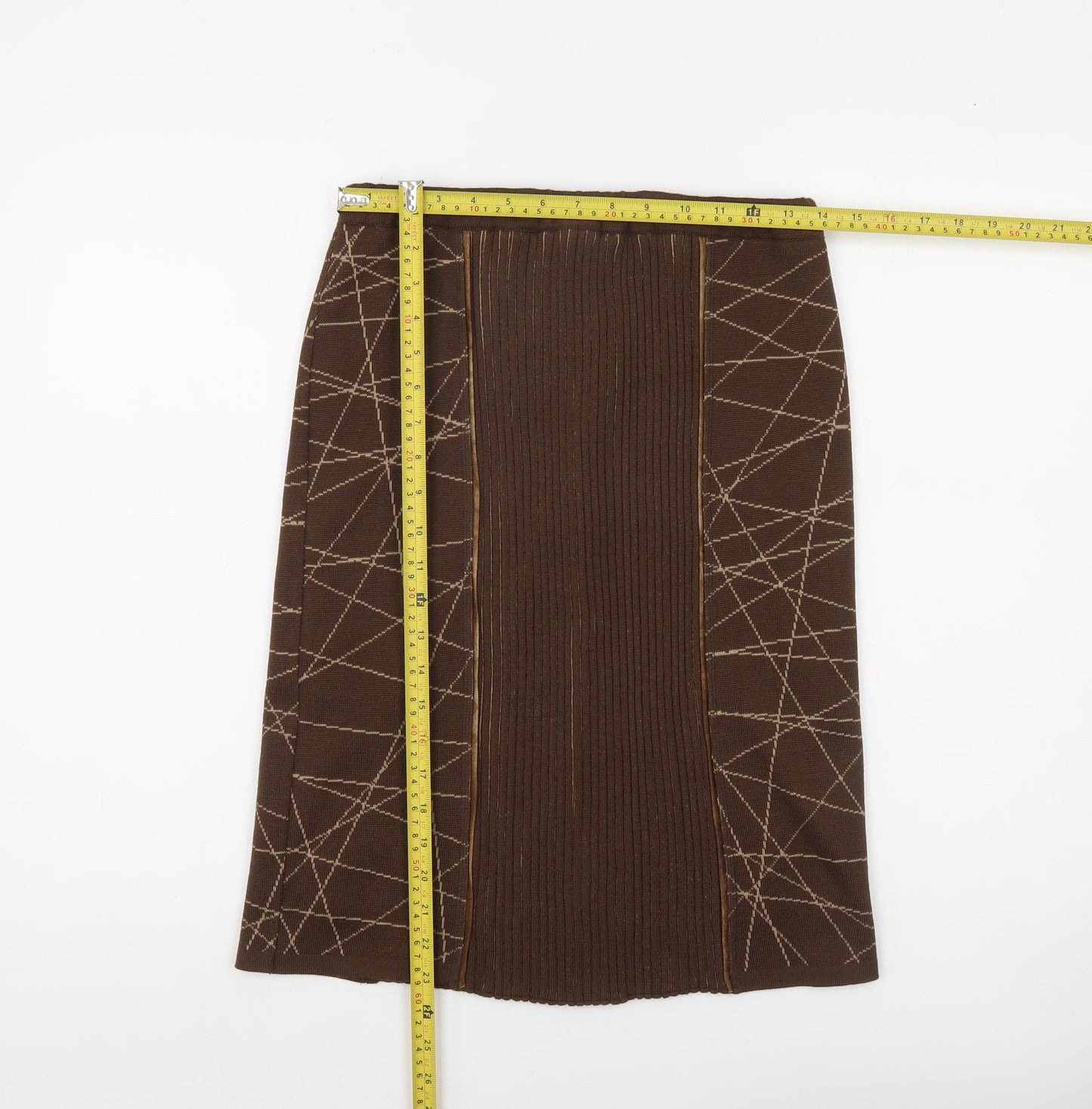 Escolá Womens Brown Geometric Knit Pencil Skirt Size 14