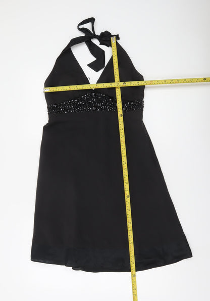 White House Black Market Women’s Black Silk Halter Beaded A-Line Dress Size 10