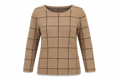 Eastex Women Brown Check Pullover Jumper Size 10 Round Neck Knit