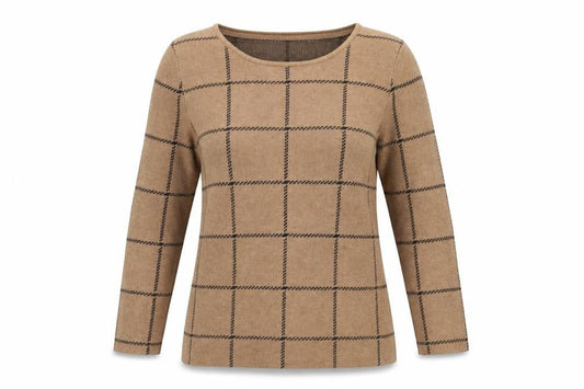 Eastex Women Brown Check Pullover Jumper Size 10 Round Neck Knit