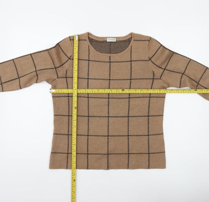 Eastex Women Brown Check Pullover Jumper Size 10 Round Neck Knit