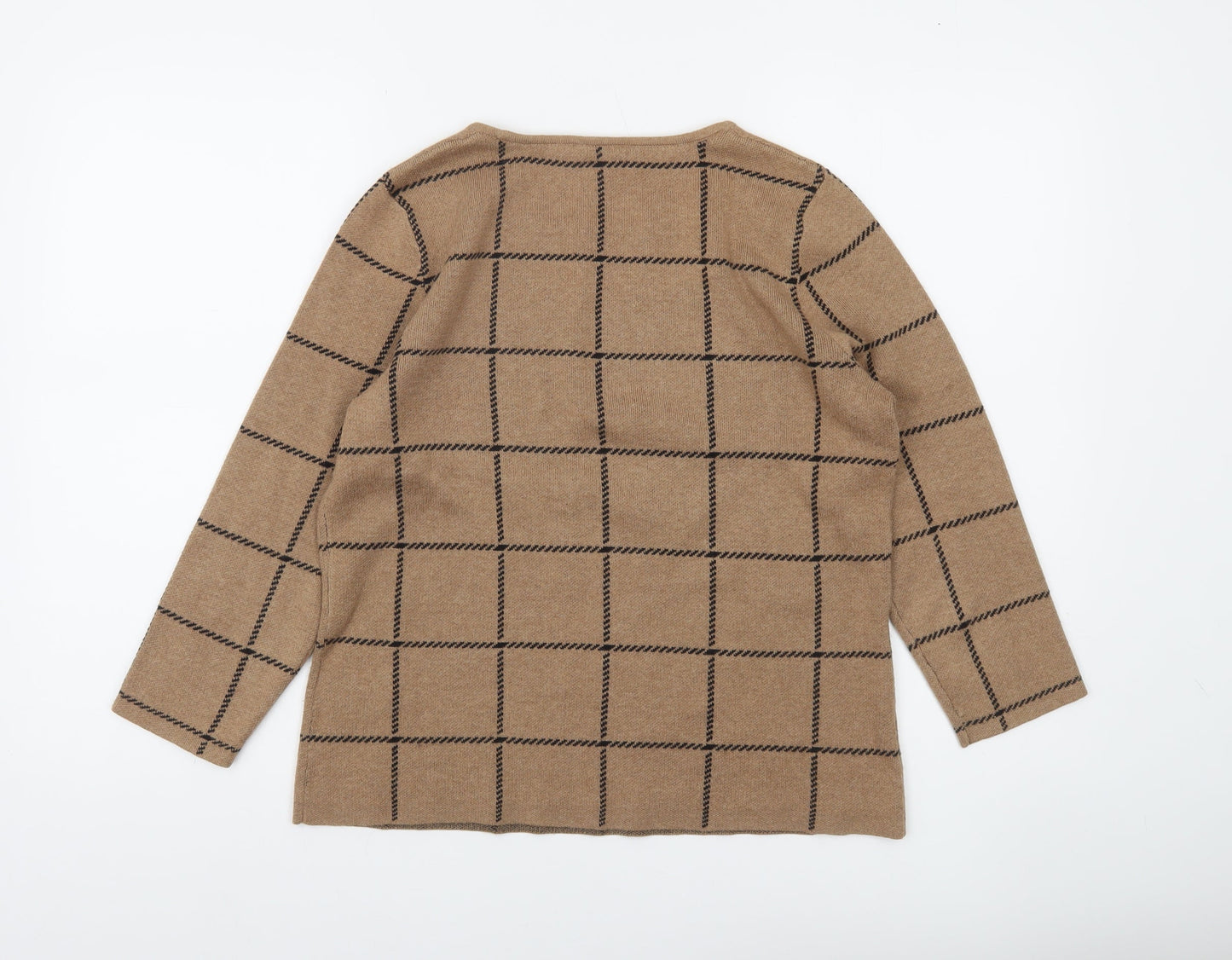 Eastex Women Brown Check Pullover Jumper Size 10 Round Neck Knit
