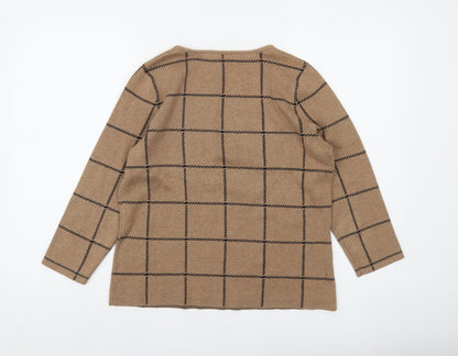 Eastex Women Brown Check Pullover Jumper Size 10 Round Neck Knit