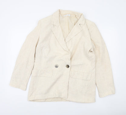 Primark Women Ivory Linen Blend Double-Breasted Blazer UK 12