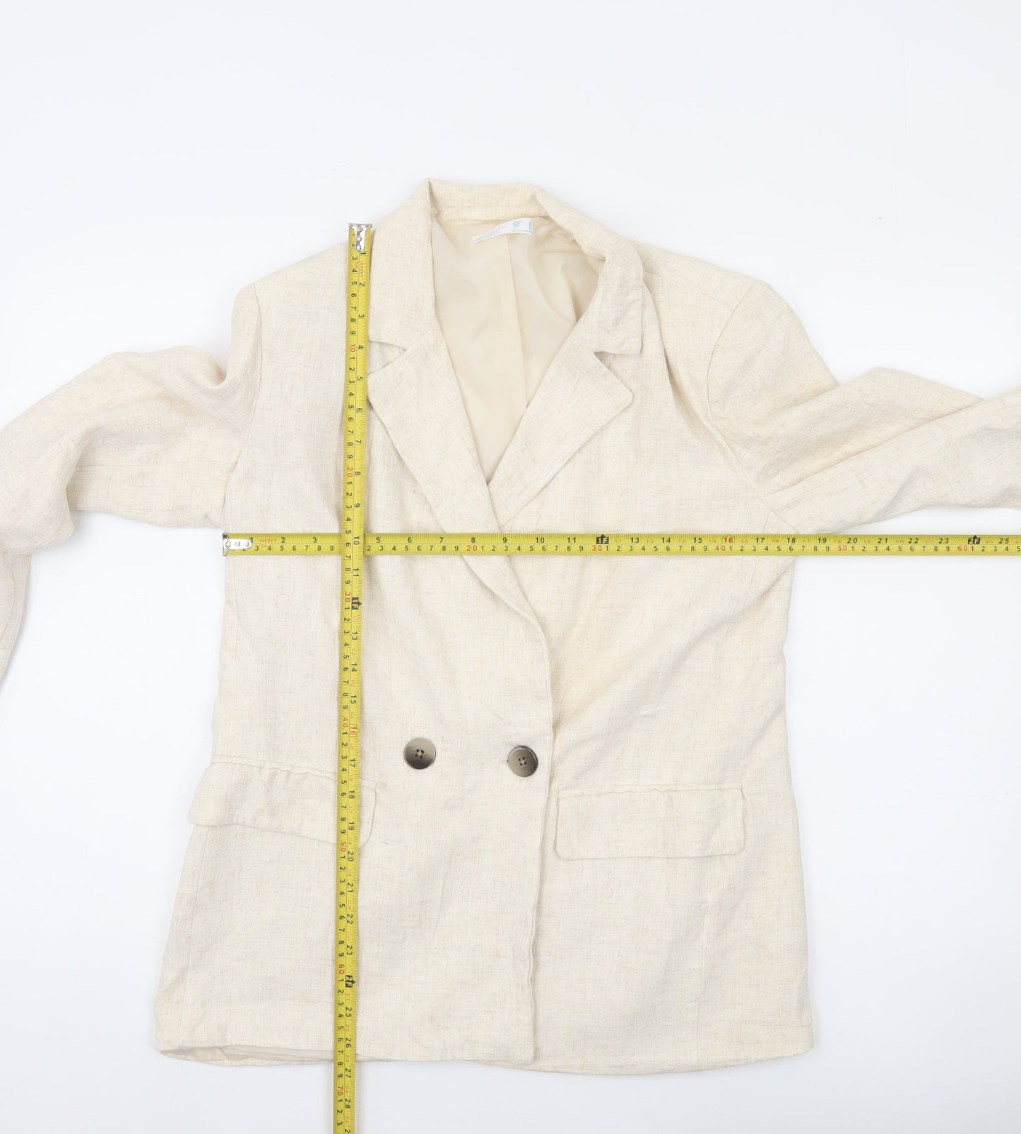 Primark Women Ivory Linen Blend Double-Breasted Blazer UK 12