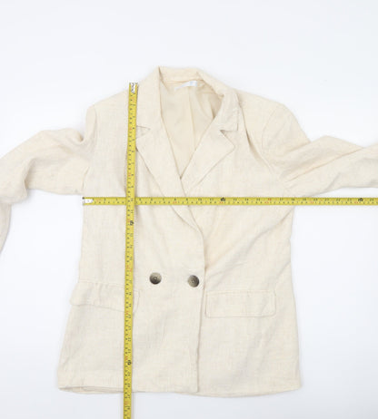 Primark Women Ivory Linen Blend Double-Breasted Blazer UK 12