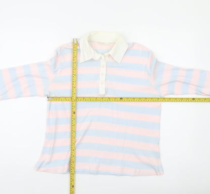 Marks and Spencer Womens Polo Shirt UK 14 Multicoloured Striped Cotton 3/4 Sleeve