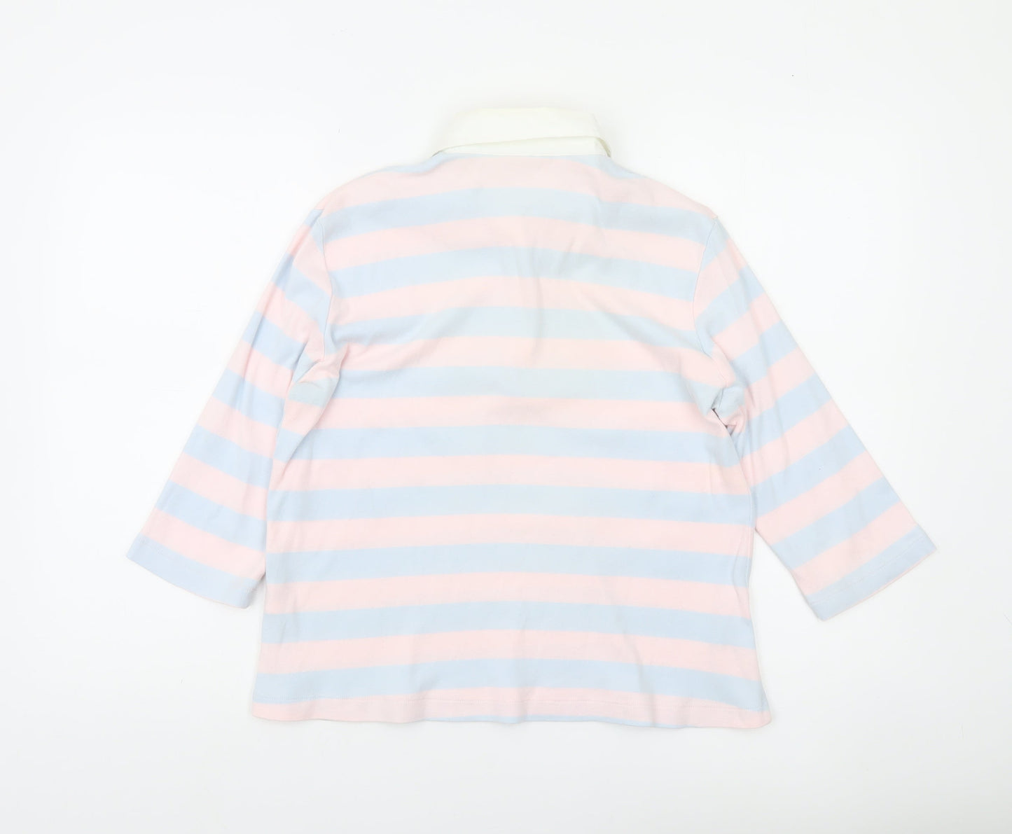 Marks and Spencer Womens Polo Shirt UK 14 Multicoloured Striped Cotton 3/4 Sleeve