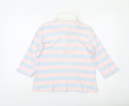 Marks and Spencer Womens Polo Shirt UK 14 Multicoloured Striped Cotton 3/4 Sleeve