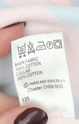 Marks and Spencer Womens Polo Shirt UK 14 Multicoloured Striped Cotton 3/4 Sleeve