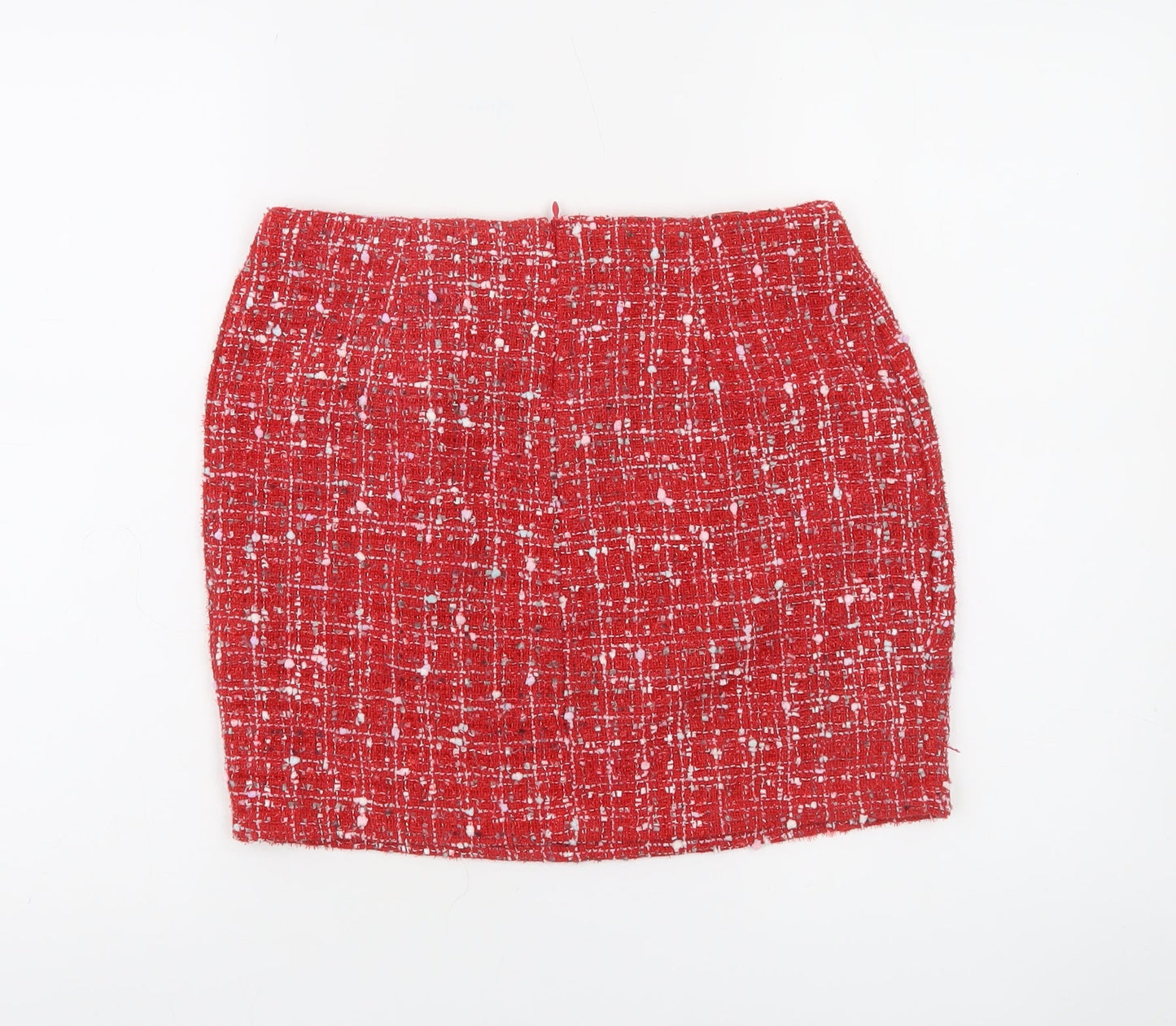 NAANAA Women Red Tweed Short Skirt UK 8 High Rise Button Detail