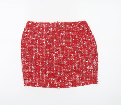 NAANAA Women Red Tweed Short Skirt UK 8 High Rise Button Detail