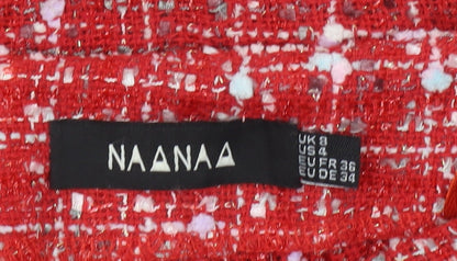 NAANAA Women Red Tweed Short Skirt UK 8 High Rise Button Detail