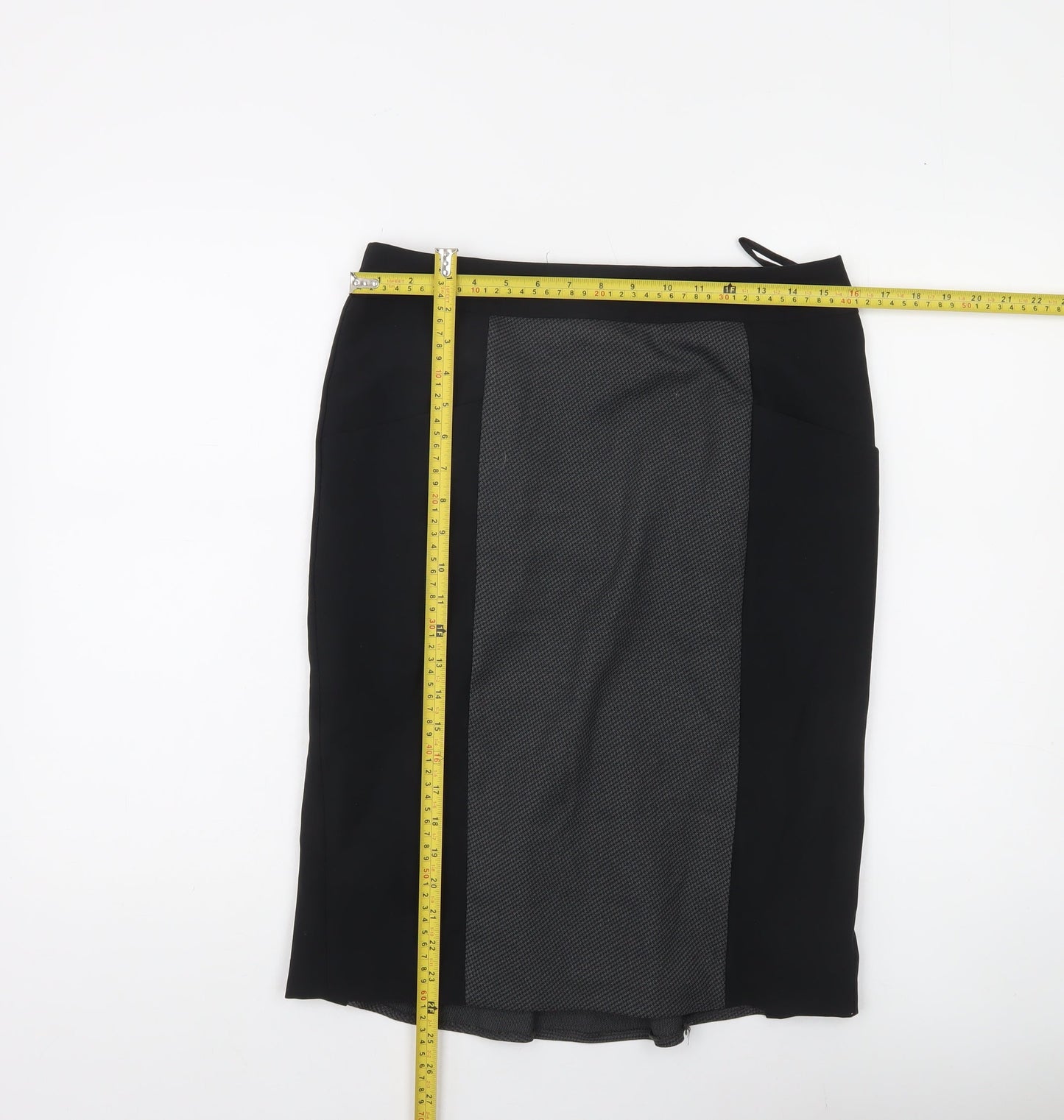 South Womens Black Grey Pencil Skirt UK 12 Workwear Business Lined