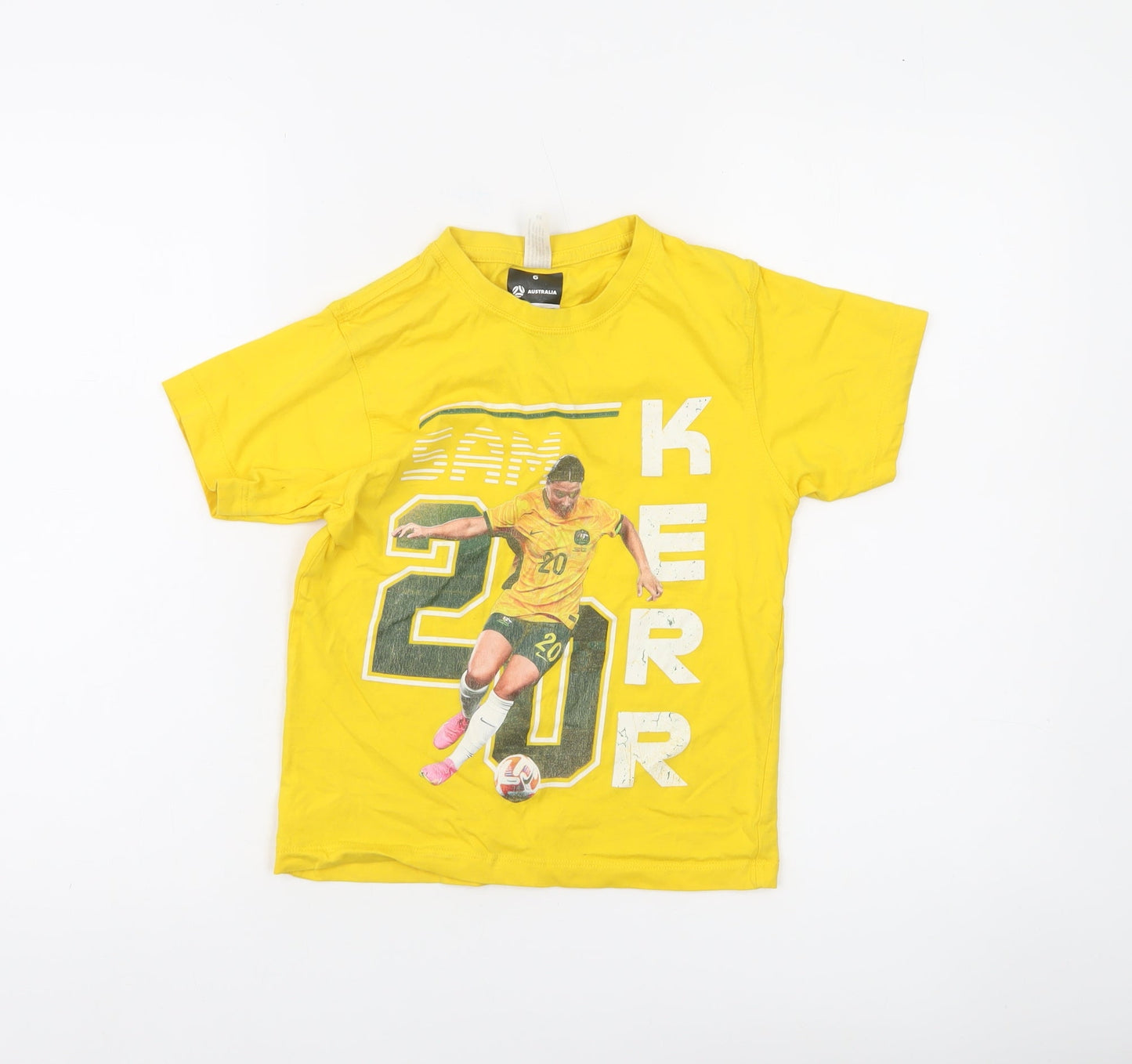 Football Australia Boys Yellow Sam Kerr Graphic T-Shirt 6 Years