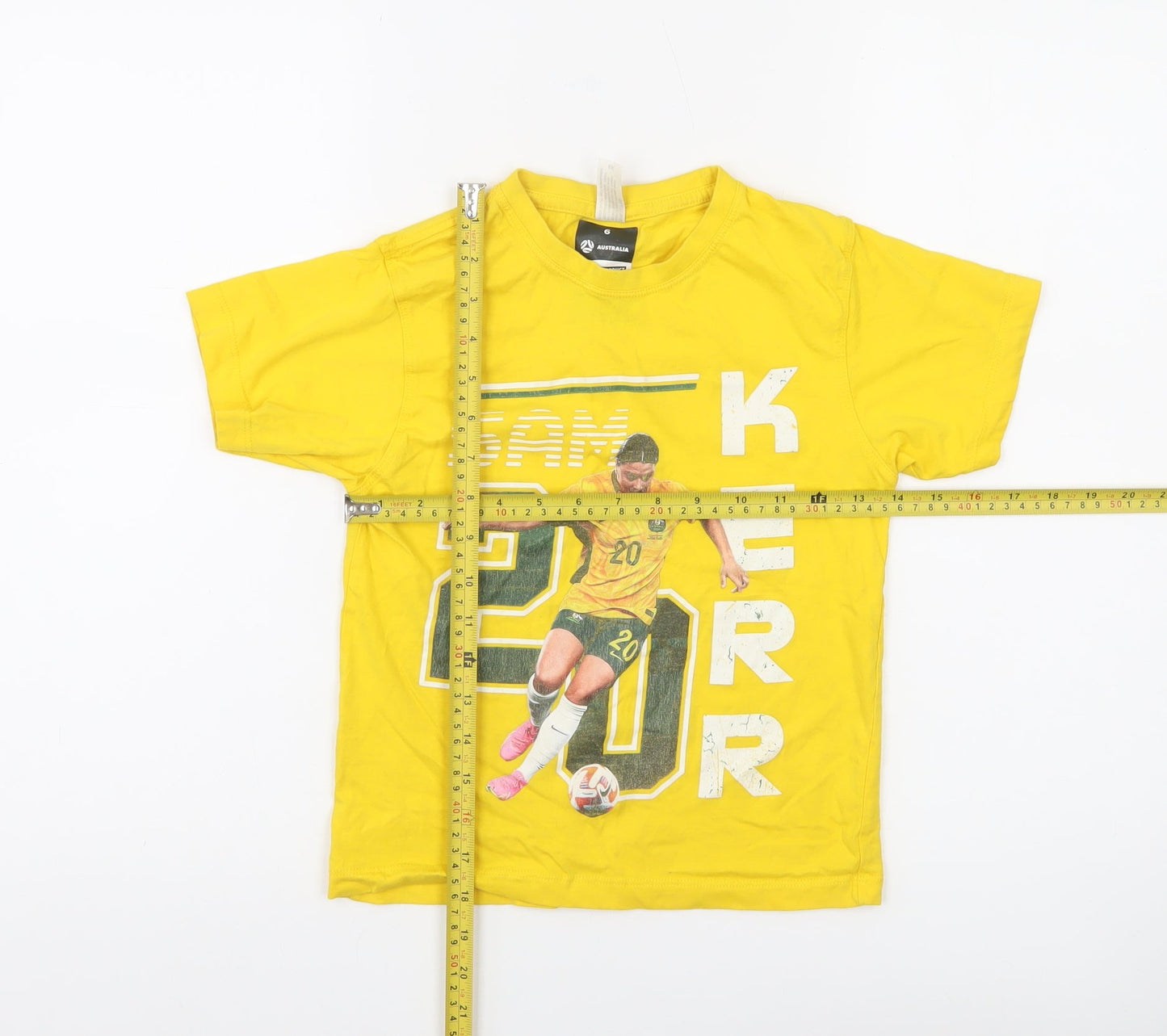 Football Australia Boys Yellow Sam Kerr Graphic T-Shirt 6 Years