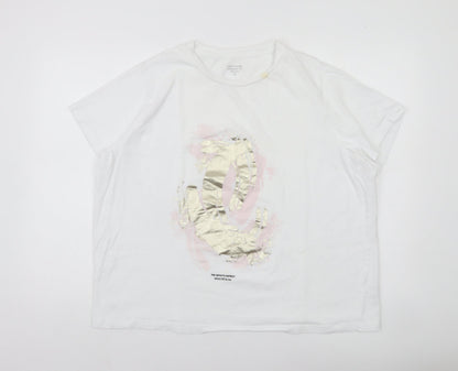 Dunnes Stores Womens White XL Cotton Graphic T-Shirt Short Sleeve
