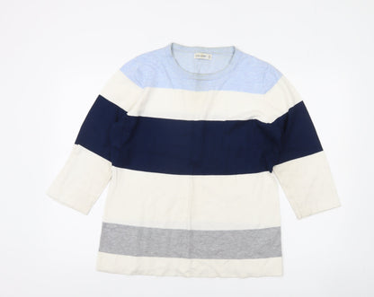 Gallery Womens UK 16 Navy Blue Striped Pullover Jumper 3/4 Sleeve