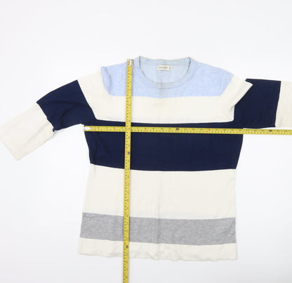 Gallery Womens UK 16 Navy Blue Striped Pullover Jumper 3/4 Sleeve