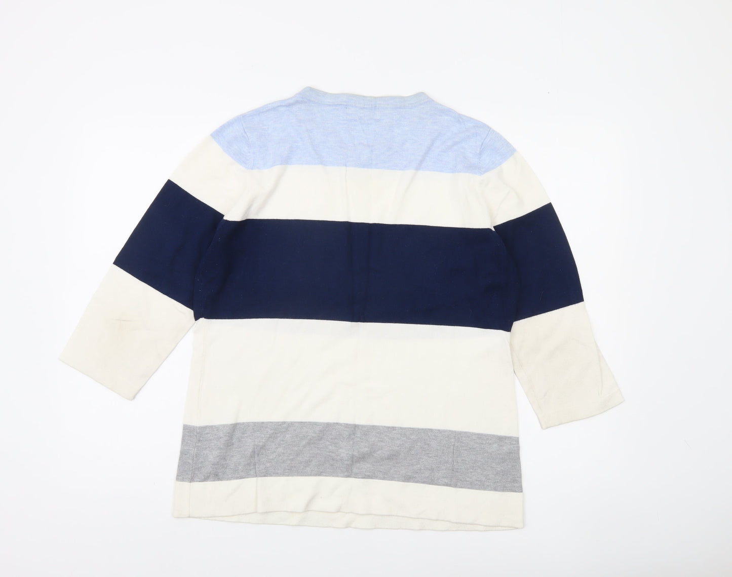 Gallery Womens UK 16 Navy Blue Striped Pullover Jumper 3/4 Sleeve