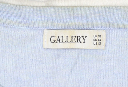 Gallery Womens UK 16 Navy Blue Striped Pullover Jumper 3/4 Sleeve