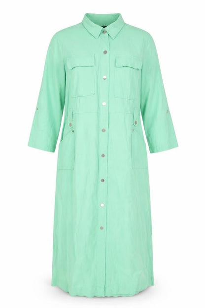 Next Women Green Long Coat Size 14 Overcoat Button Pockets