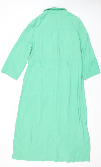 Next Women Green Long Coat Size 14 Overcoat Button Pockets