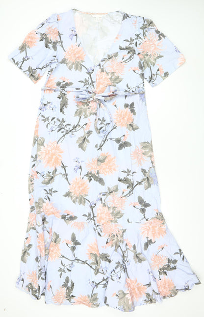 H&M Women’s Multicoloured Floral Wrap Dress Size 8 Midi Cotton
