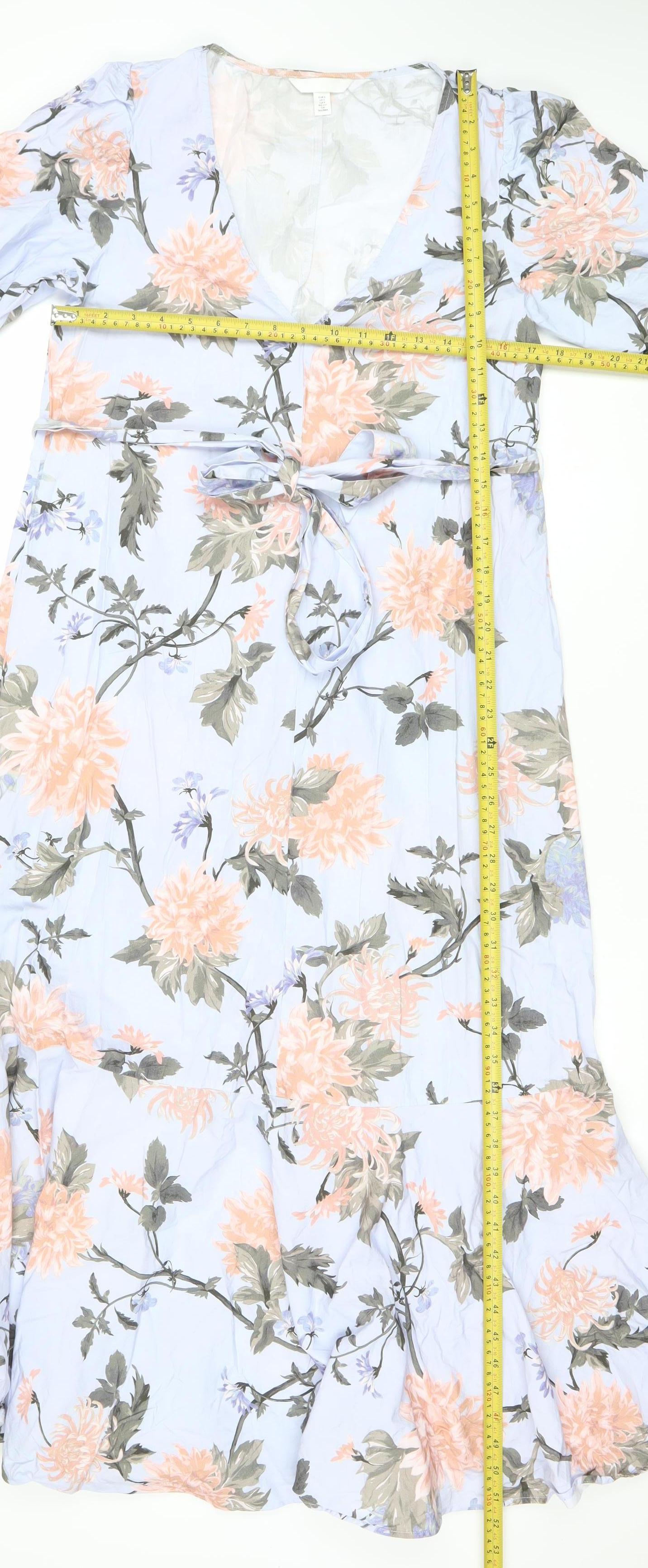 H&M Women’s Multicoloured Floral Wrap Dress Size 8 Midi Cotton
