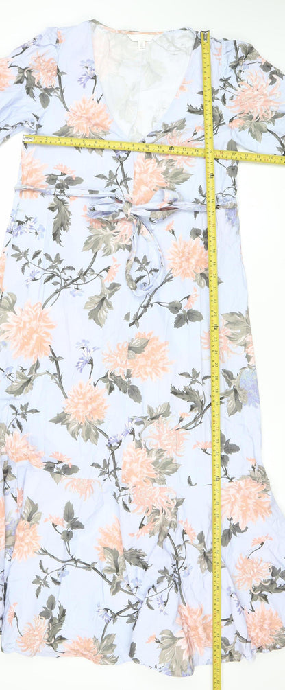 H&M Women’s Multicoloured Floral Wrap Dress Size 8 Midi Cotton