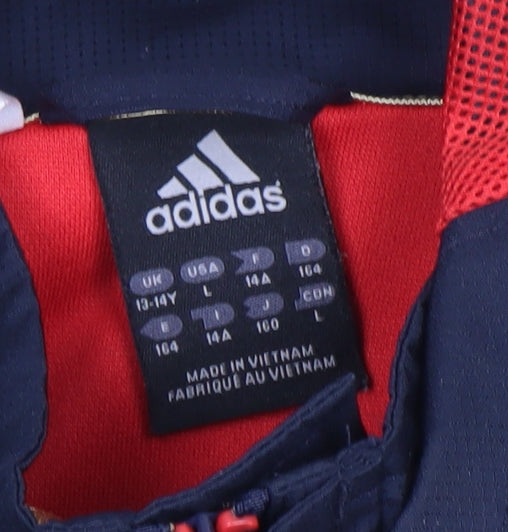 Adidas Teens Blue Waterproof Hooded Sports Jacket Size 164