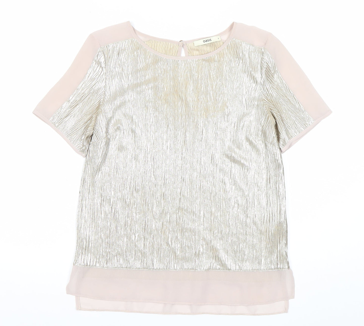 Oasis Women Silver Short Sleeve Blouse Size S Party Cocktail Top