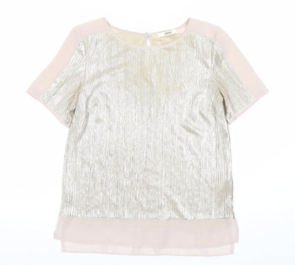 Oasis Women Silver Short Sleeve Blouse Size S Party Cocktail Top