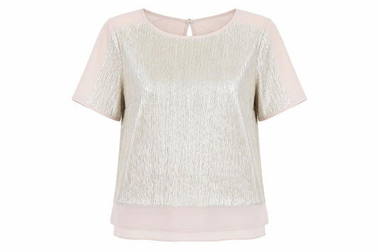 Oasis Women Silver Short Sleeve Blouse Size S Party Cocktail Top