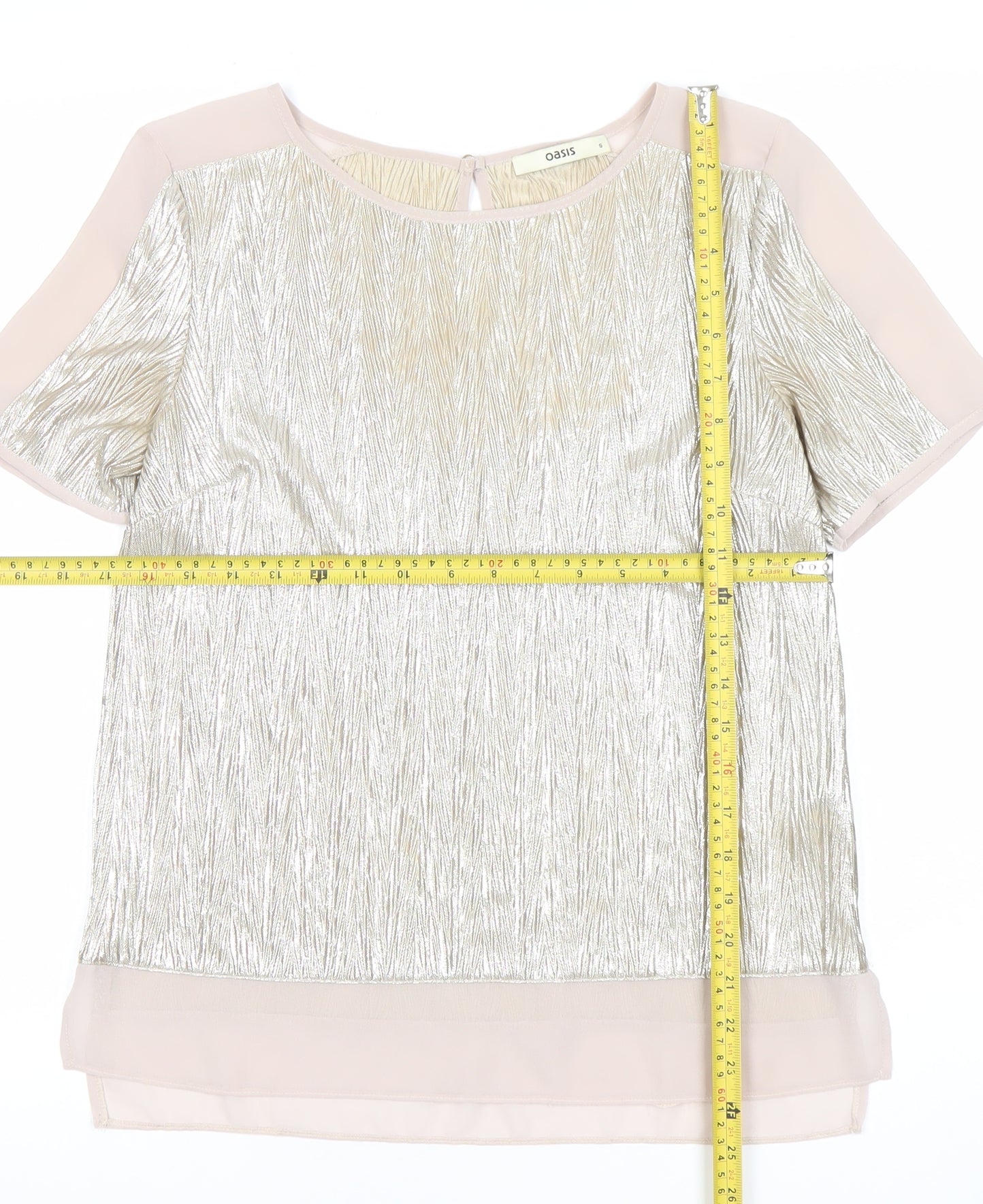 Oasis Women Silver Short Sleeve Blouse Size S Party Cocktail Top