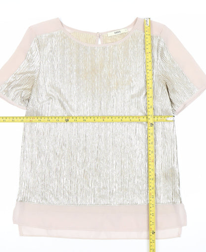 Oasis Women Silver Short Sleeve Blouse Size S Party Cocktail Top