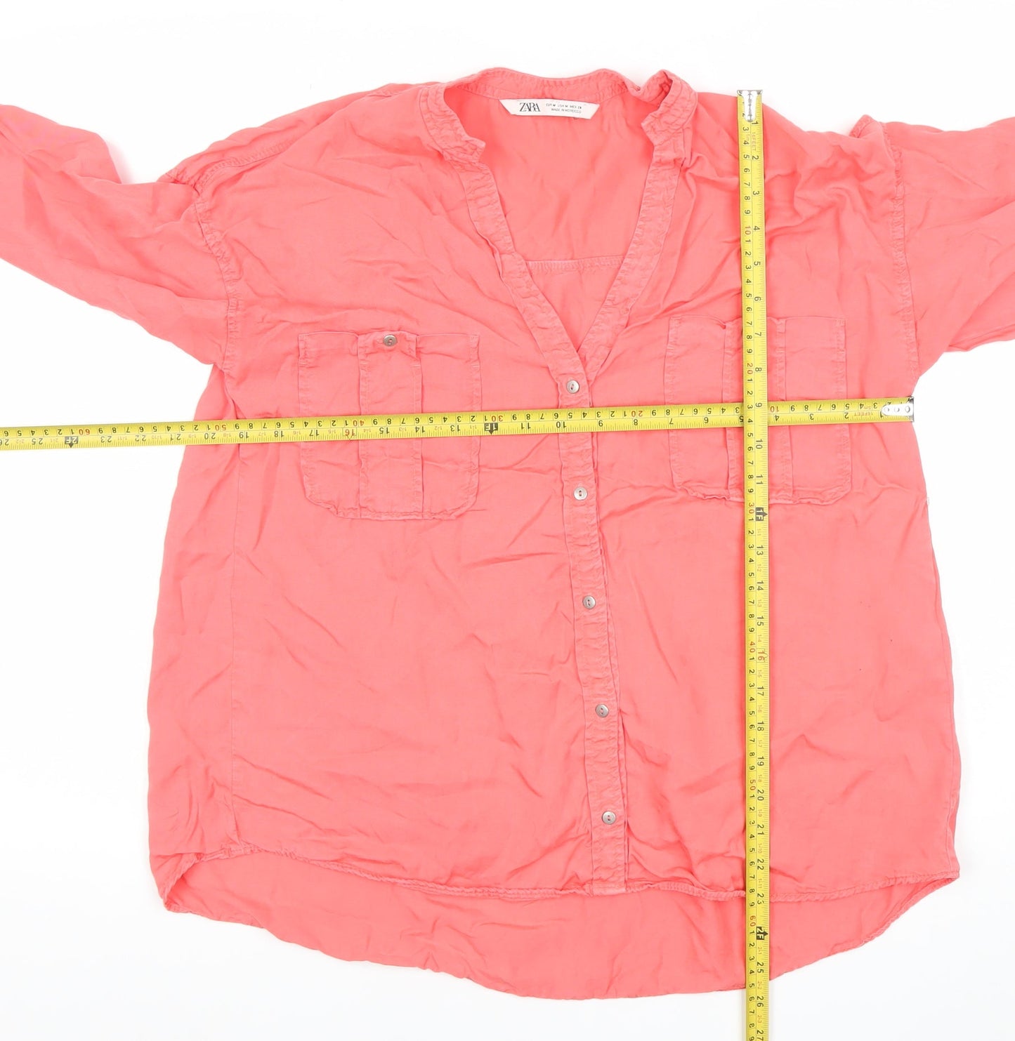 Zara Women Pink Button-Up Long Sleeve Shirt M 100% Lyocell