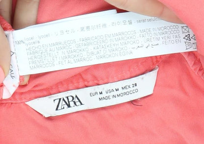 Zara Women Pink Button-Up Long Sleeve Shirt M 100% Lyocell
