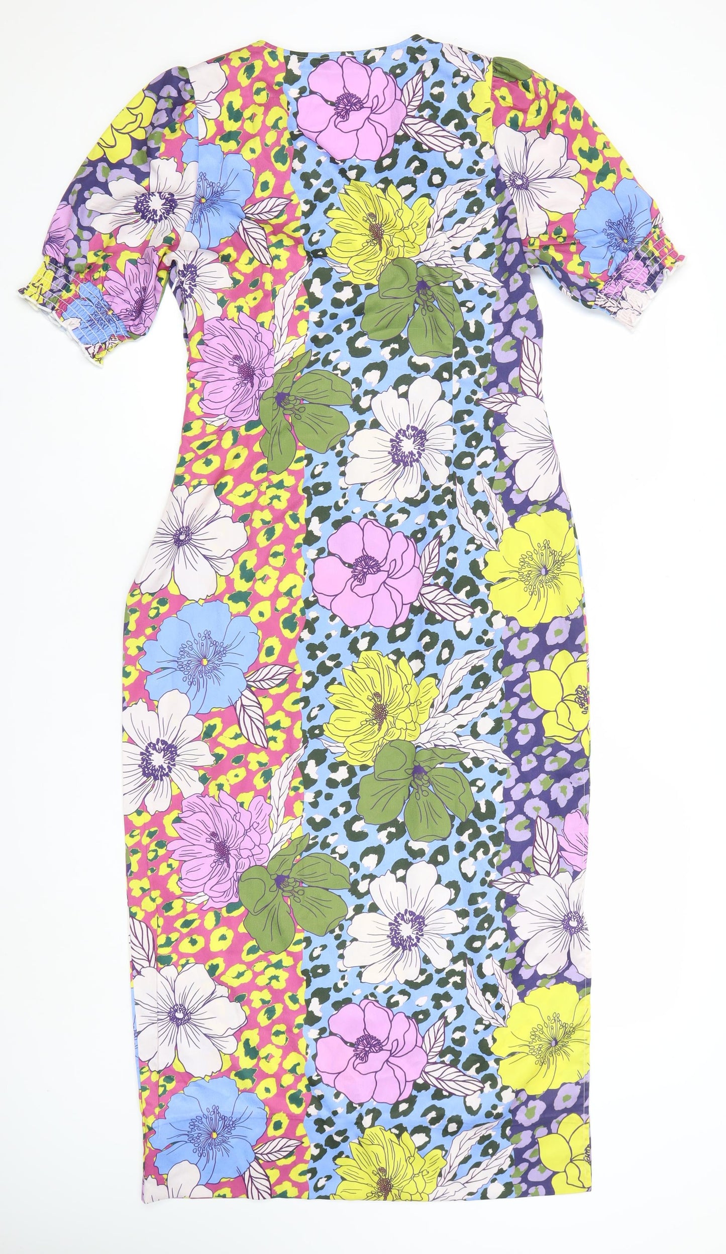 Vila Womens Multicoloured Floral Shift Midi V-Neck Dress Size 10