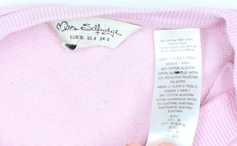 Miss Selfridge Women Pink Sweatshirt UK 8 Cotton Blend Casual