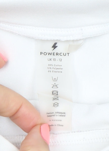 Powercut Women White Cotton Blend Sweatshirt UK 10-12