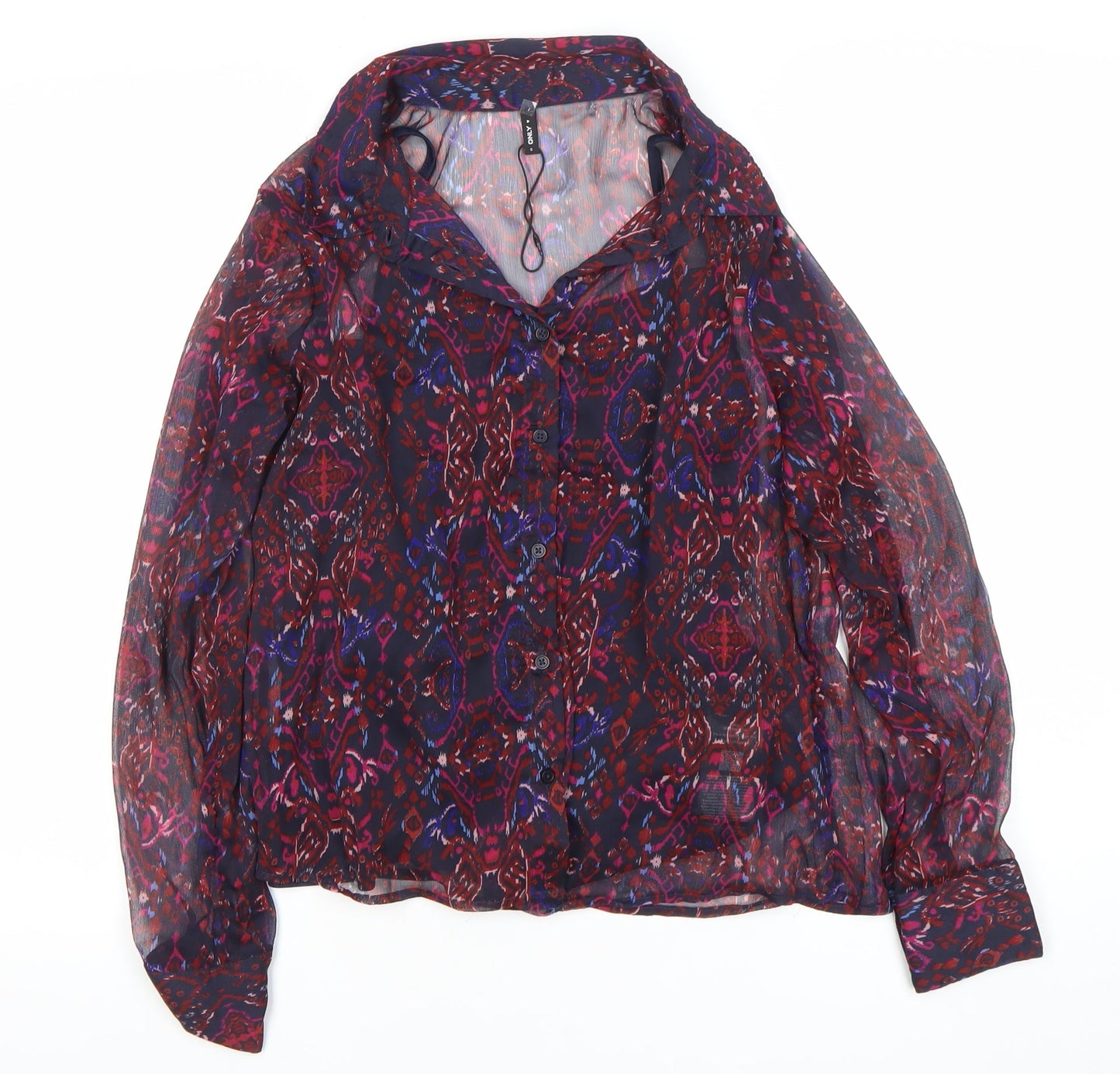 ONLY Women's Multicoloured Sheer Tunic Blouse Size S Long Sleeve
