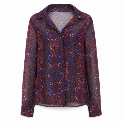 Front view of Only Women's Multicoloured Sheer Tunic Blouse, size S, Long Sleeve
