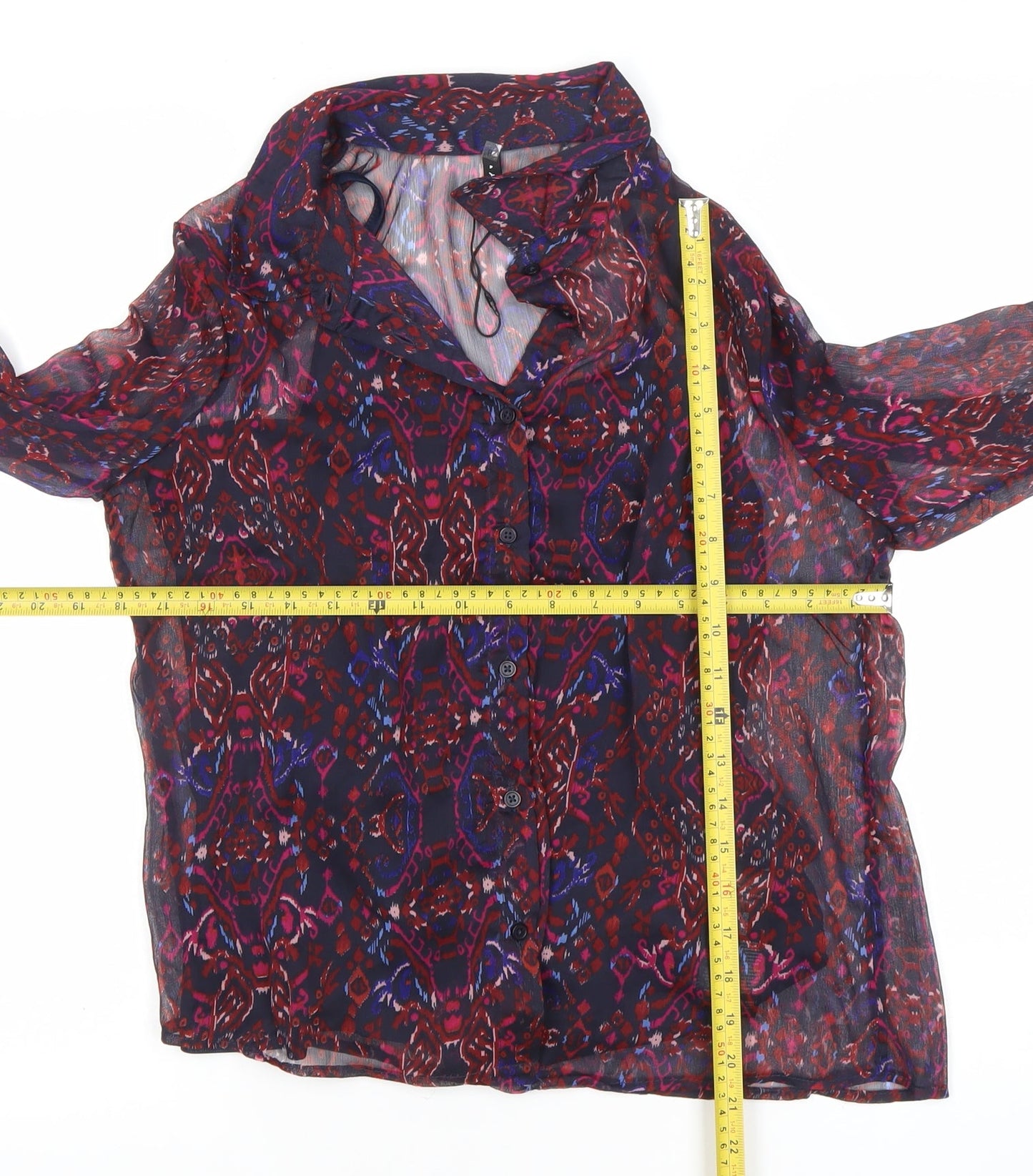 ONLY Women's Multicoloured Sheer Tunic Blouse Size S Long Sleeve