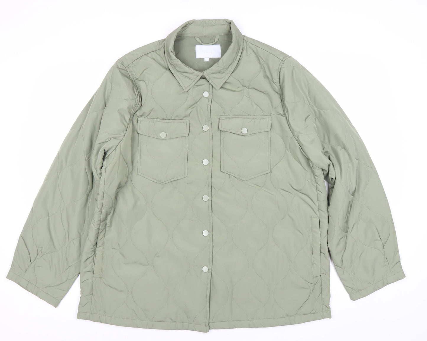 Zabaione Womens Green L Quilted Mid-Length Jacket Outdoor Casual