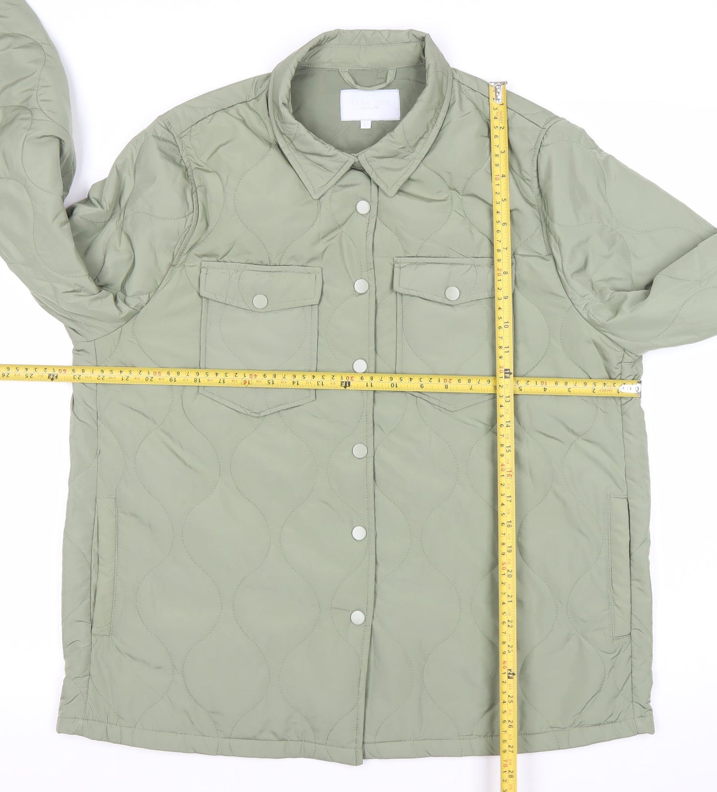 Zabaione Womens Green L Quilted Mid-Length Jacket Outdoor Casual