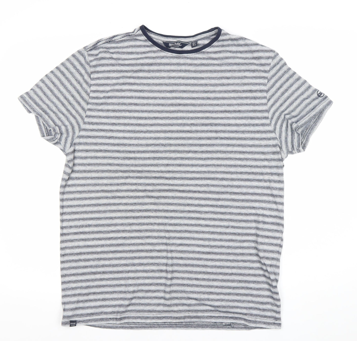 Regatta Men’s Blue Striped Cotton Blend Crew Neck T-Shirt Size L