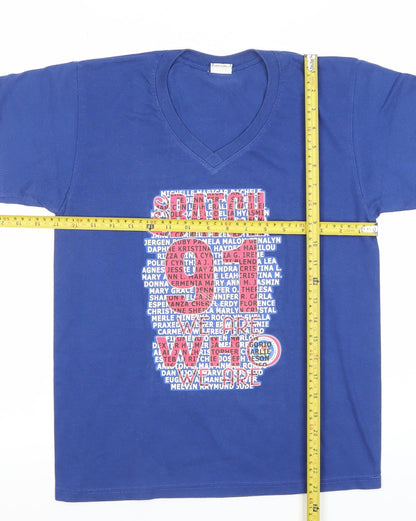 Black Horse Men's Blue V-Neck Graphic Print Cotton T-Shirt Size S