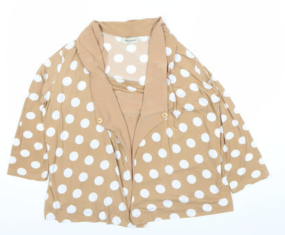 Bassini Women’s Beige Polka Dot Wrap Blouse Size 16 3/4 Sleeve Cowl Neck